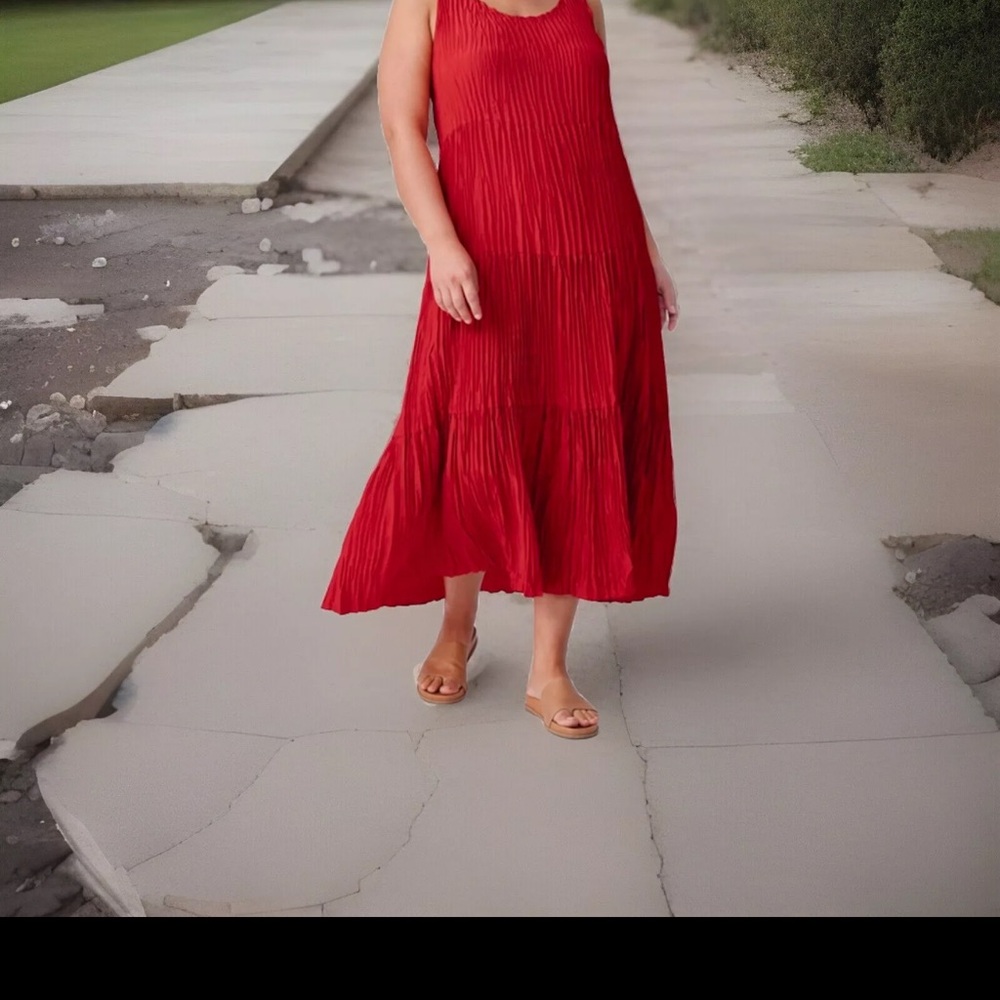 Eileen Fisher Orange Tiered Ruffled Sundress